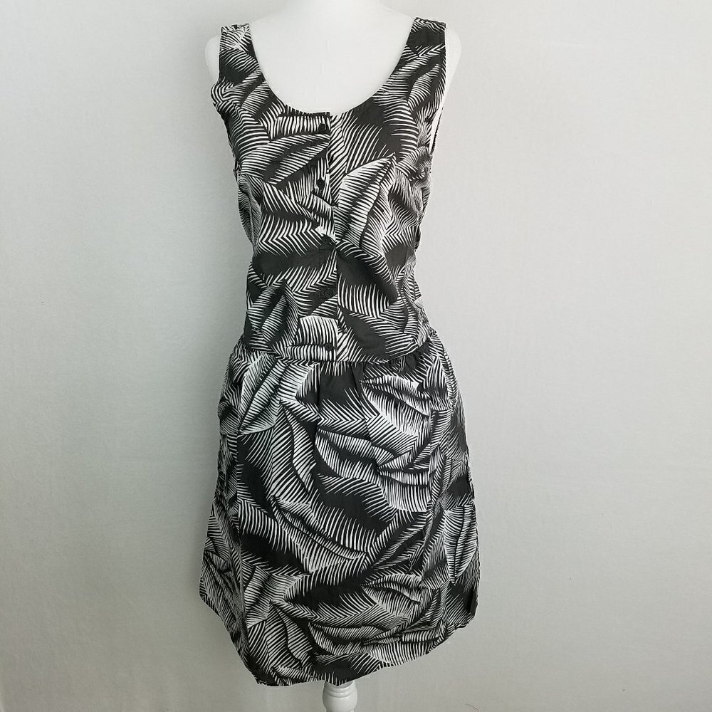 GAP Button Front Gray White Palm Print Sleeveless Tank Dress XS